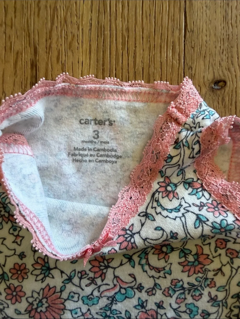 Carters Baby Girl Pink Floral Light Pink Sleeveless One-Piece Bodysuits 3 Months